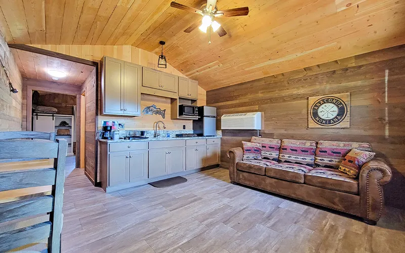 CabinLivingRoom, anaconda mt rv park, campground near anaconda smoke stack state park, rv park with showers laundry and wifi